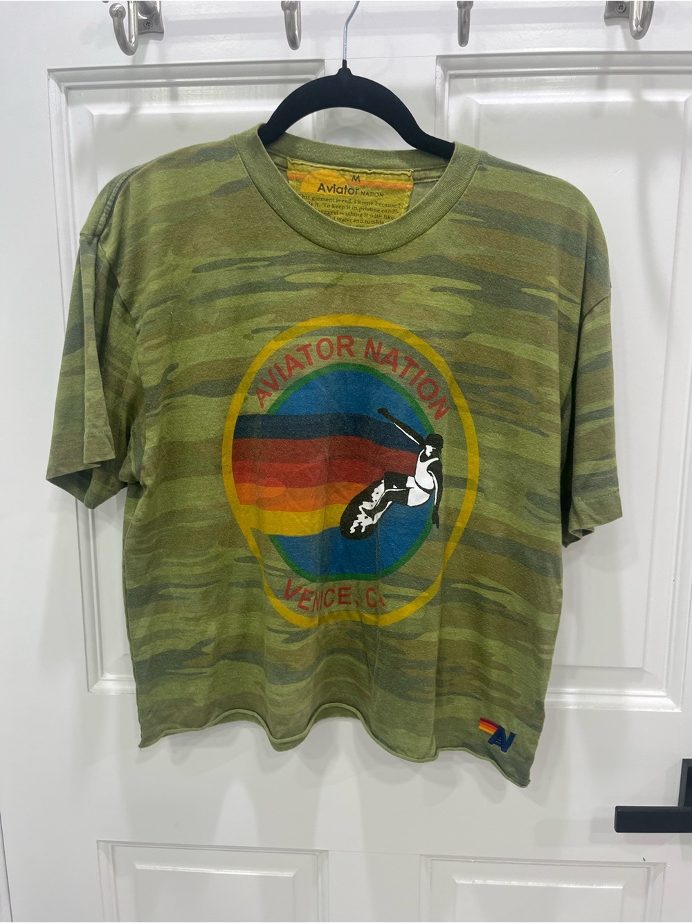 Aviator Nation Olive Green Camo Surf Logo Tee